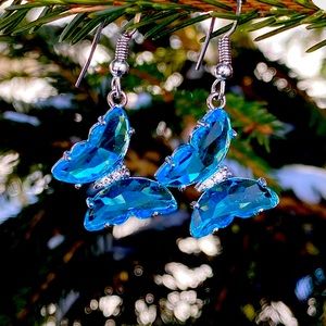 Blue Crystal Butterfly Earrings
